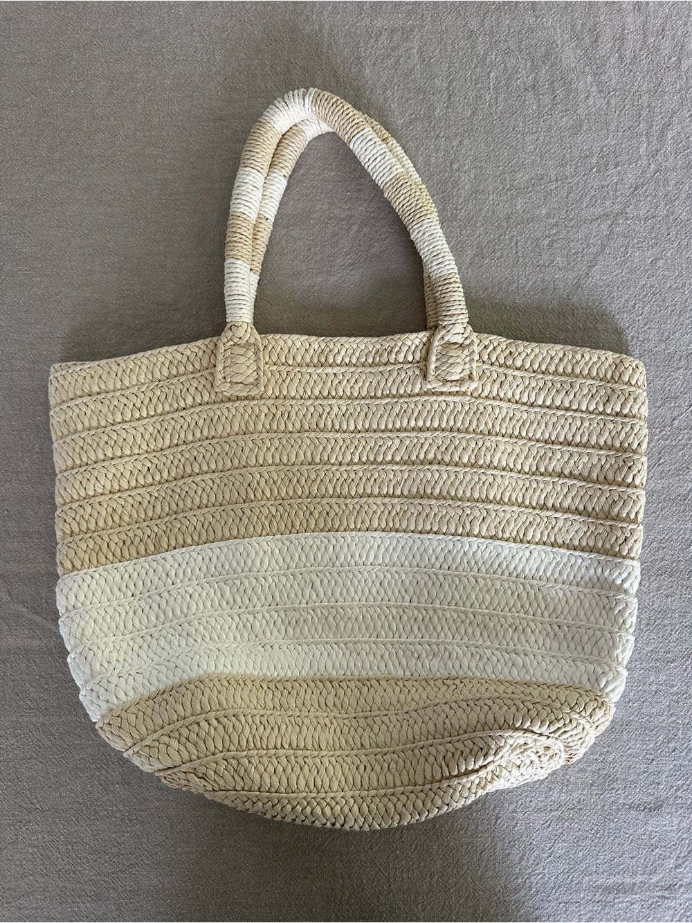 Gorgeous Woven Straw Tote Bag in Natural & Cream